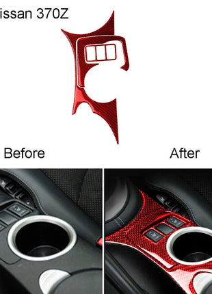 Red Carbon Fiber Center Control Water Cup Panel Cover Trim For Nissan 370Z 09-20