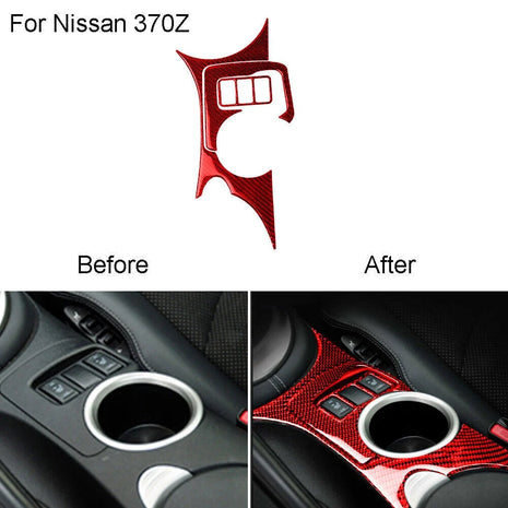 Red Carbon Fiber Center Control Water Cup Panel Cover Trim For Nissan 370Z 09-20