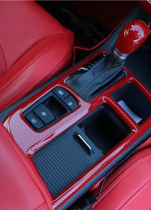 For Hyundai Sonata 9 18-19 Red Carbon Fiber Console Gear Shift Frame Cover Trim