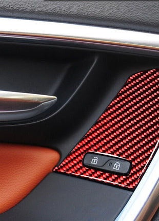 Red Carbon Fiber Window Switch Button Cover Trim For Volvo V60 2010-2017 Type A