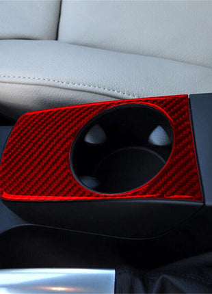 Red Carbon Fiber Center Console Water Cup Holder Trim Fit For Bmw X3 E83 2004-10