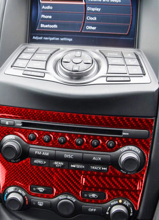 Red Cd Radio A/c Button Frame Cover Trim Carbon Fiber For Nissan 370z 2009-2020