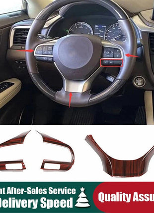 For Lexus Rx350 450h 16-22 Wood Grain Deluxe Steering Wheel Button Cover Trim