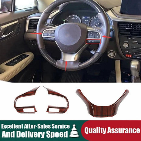 For Lexus Rx350 450h 16-22 Wood Grain Deluxe Steering Wheel Button Cover Trim