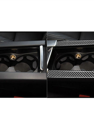 2Pcs Carbon Fiber Watercup Strip Decorative Cover Trim For Volvo V60 2010-2017