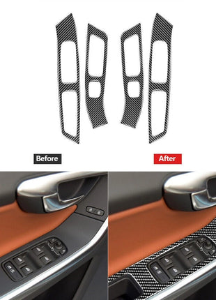 4Pcs Carbon Fiber Window Switch Lift Panel Cover Trim For Volvo V60 2010-2017