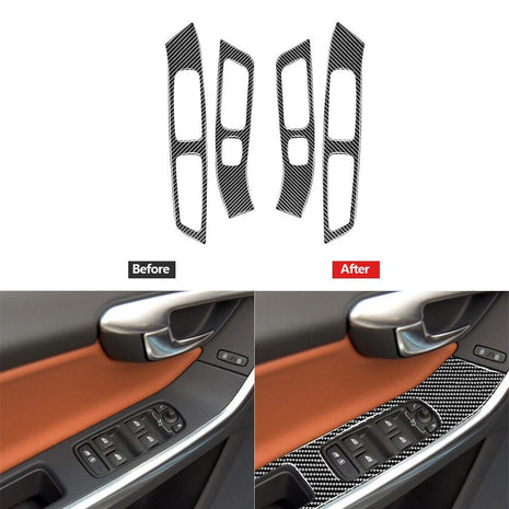 4Pcs Carbon Fiber Window Switch Lift Panel Cover Trim For Volvo V60 2010-2017