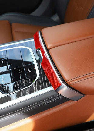 Red Carbon Fiber Armrest Box Switch Panel Cover For Bmw 8 Series G14 G15 2019-22