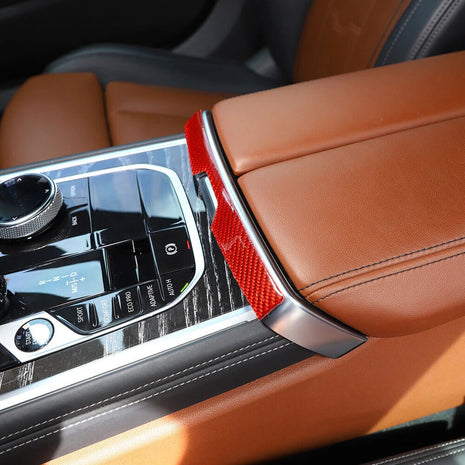 Red Carbon Fiber Armrest Box Switch Panel Cover For Bmw 8 Series G14 G15 2019-22