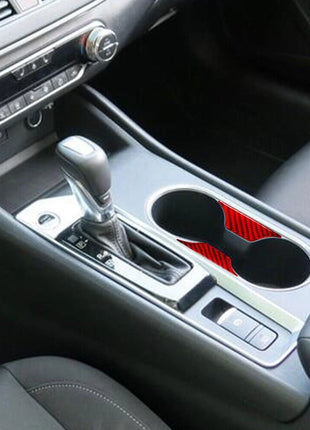 Red Carbon Fiber Water Cup Holder Inner Cover Trim For Nissan Altima 2019-2022