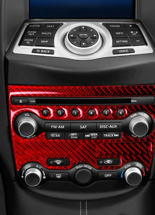 Red Cd Radio A/c Button Frame Cover Trim Carbon Fiber For Nissan 370z 2009-2020