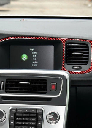 Red Carbon Fiber GPS Navigation Frame Cover Trim For Volvo V60 2010-2017