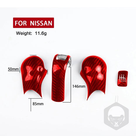4Pcs Red Carbon Fiber Manual Gear Shift Knob Cover Set For Nissan 350Z Z33 03-09