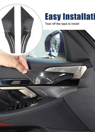 Real Carbon Fiber Interior Door Handle Panel Trim Cover For BMW 5 Series 2024