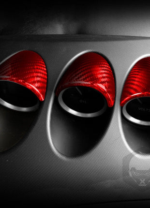 3Pcs Red Dry Carbon Fiber Dashboard Gauge Pod Cover For Nissan 350Z Z33 2003-09