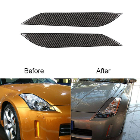 Carbon Fiber Headlight Eyebrow Decorative Trim Cover For Nissan 350Z 2003-2009