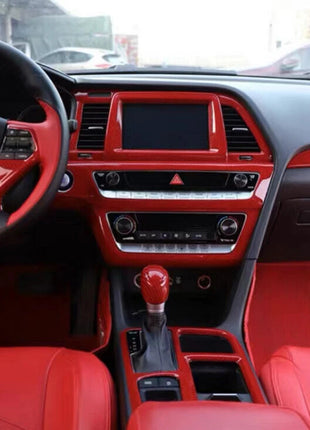 For Hyundai Sonata 9 15-17 Red Carbon Fiber Inner Console Storage Box Cover Trim