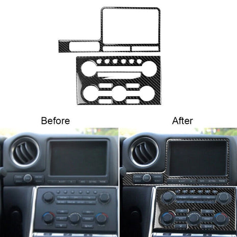 2pcs Carbon Fiber Dashboard Navigation Panel Cover Trim For Nissan Gt-r R35