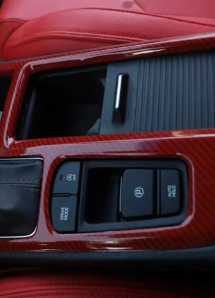 For Hyundai Sonata 9 15-17 Red Carbon Fiber Console Gear Shift Frame Cover Trim