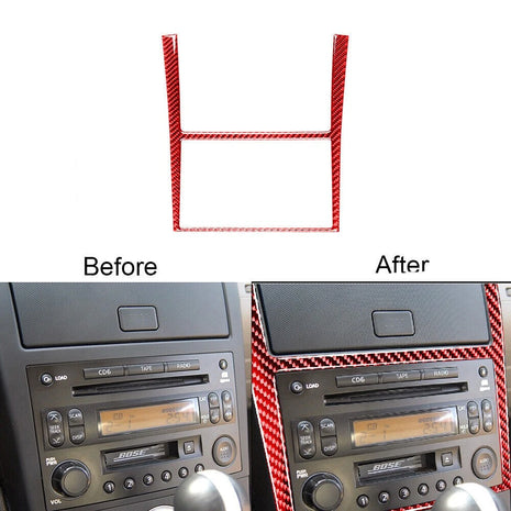 Red Carbon Fiber Navigation Panel Outer Frame Trim Cover For Nissan 350Z 2003-09