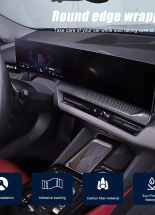 Real Carbon Fiber Navigation Screen Lower Trim Cover Set For BMW 5 Series 2024
