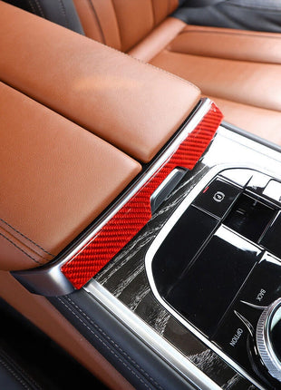 Red Carbon Fiber Armrest Box Switch Panel Cover For Bmw 8 Series G14 G15 2019-22