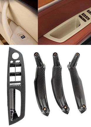 4x For Bmw X5 E70 X6 E71 E72 Carbon Fiber Lhd Inner Door Pull Handle Trim Cover