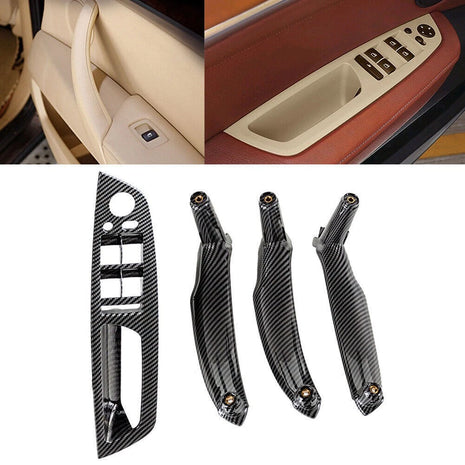 4x For Bmw X5 E70 X6 E71 E72 Carbon Fiber Lhd Inner Door Pull Handle Trim Cover