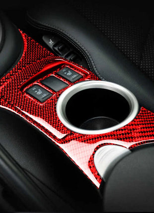Red Carbon Fiber Center Control Water Cup Panel Cover Trim For Nissan 370Z 09-20