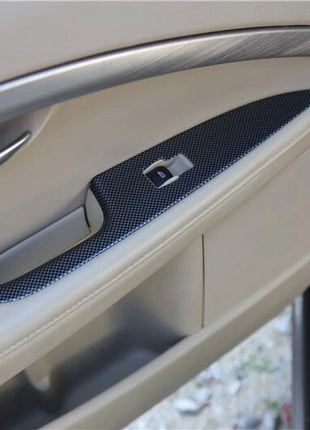 Door Window Lift Switch Cover Trim 4pcs Fit For Volvo S80 2009-2015 Carbon Fiber