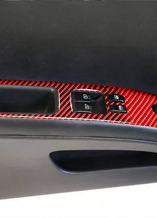 Red Carbon Fiber Window Switch Panel Trim Cover Sticker For Nissan 350Z 2006-09