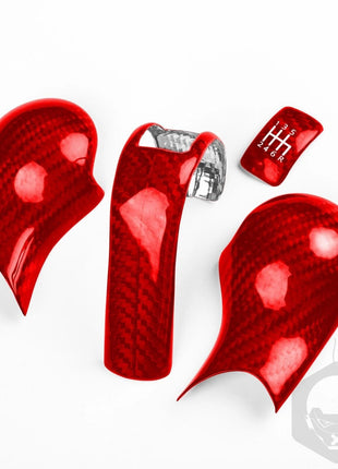 4Pcs Red Carbon Fiber Manual Gear Shift Knob Cover Set For Nissan 350Z Z33 03-09