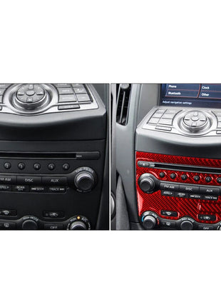 Red Cd Radio A/c Button Frame Cover Trim Carbon Fiber For Nissan 370z 2009-2020