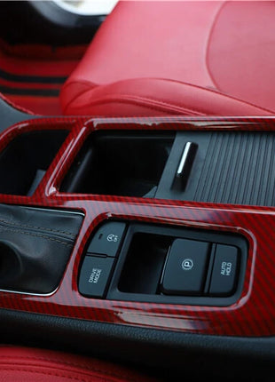 For Hyundai Sonata 9 18-19 Red Carbon Fiber Console Gear Shift Frame Cover Trim