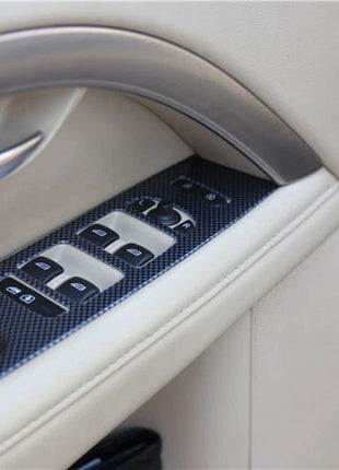 Door Window Lift Switch Cover Trim 4pcs Fit For Volvo S80 2009-2015 Carbon Fiber