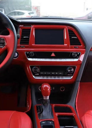 For Hyundai Sonata 9 15-17 Red Carbon Fiber Inner Console Storage Box Cover Trim