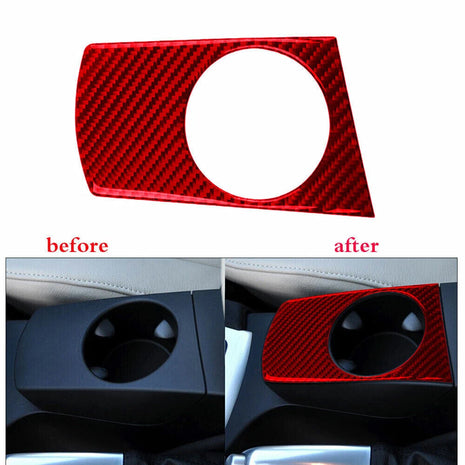 Red Carbon Fiber Center Console Water Cup Holder Trim Fit For Bmw X3 E83 2004-10