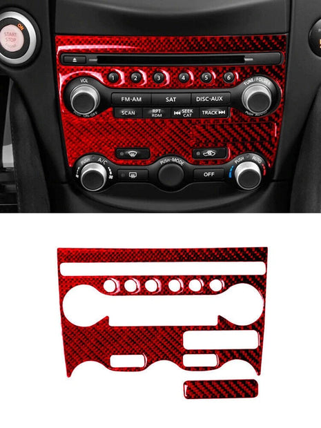 Red Cd Radio A/c Button Frame Cover Trim Carbon Fiber For Nissan 370z 2009-2020