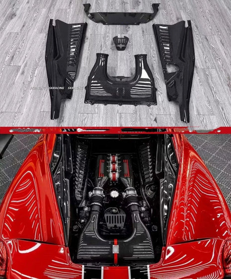 Dry Carbon Fiber Engine Covers Set Protector Kit For Ferrari 458 Italia Speciale