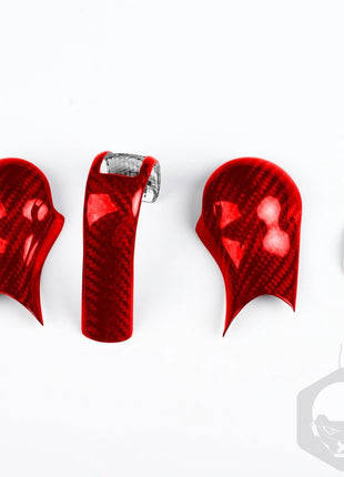 4Pcs Red Carbon Fiber Manual Gear Shift Knob Cover Set For Nissan 350Z Z33 03-09