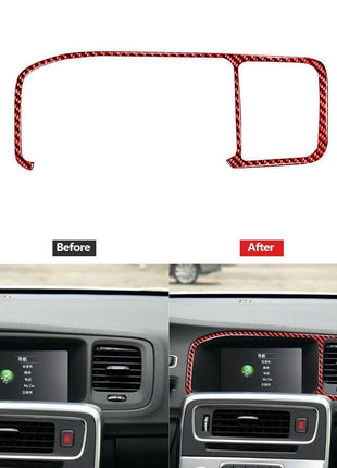 Red Carbon Fiber GPS Navigation Frame Cover Trim For Volvo V60 2010-2017