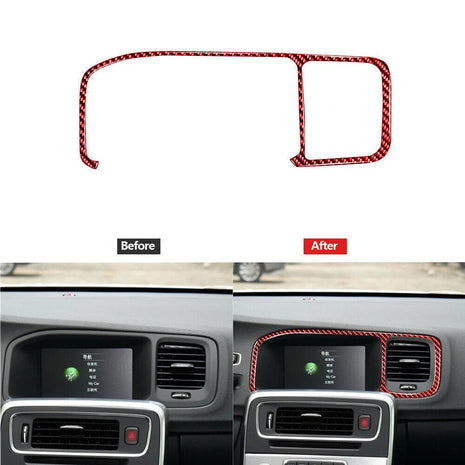 Red Carbon Fiber GPS Navigation Frame Cover Trim For Volvo V60 2010-2017