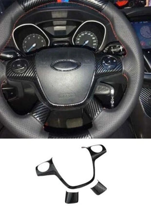 3PCS Cover Trim Carbon Fiber Steering Wheel Button Fit For Ford Focus 2012-2014