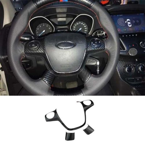 3PCS Cover Trim Carbon Fiber Steering Wheel Button Fit For Ford Focus 2012-2014