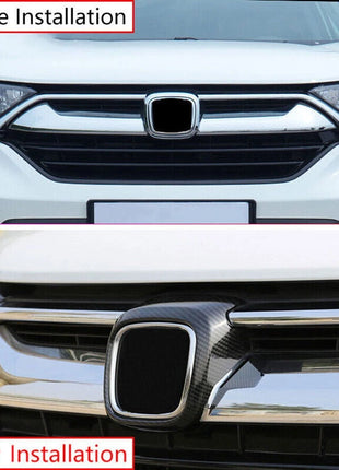 1pcs Black Abs Carbon Fiber Front Grille Frame Cover For Honda Cr-v 2017-22
