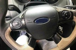 3PCS Cover Trim Carbon Fiber Steering Wheel Button Fit For Ford Focus 2012-2014