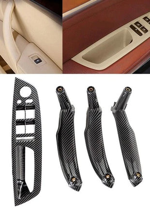 4x For Bmw X5 E70 X6 E71 E72 Carbon Fiber Lhd Inner Door Pull Handle Trim Cover