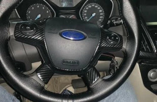 3PCS Cover Trim Carbon Fiber Steering Wheel Button Fit For Ford Focus 2012-2014