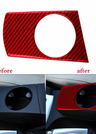 Red Carbon Fiber Center Console Water Cup Holder Trim Fit For Bmw X3 E83 2004-10