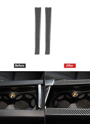 2Pcs Carbon Fiber Watercup Strip Decorative Cover Trim For Volvo V60 2010-2017